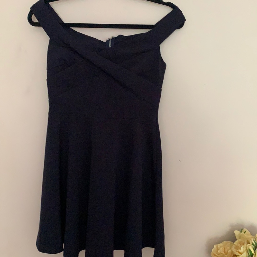 Navy blue off the shoulder cocktail dress